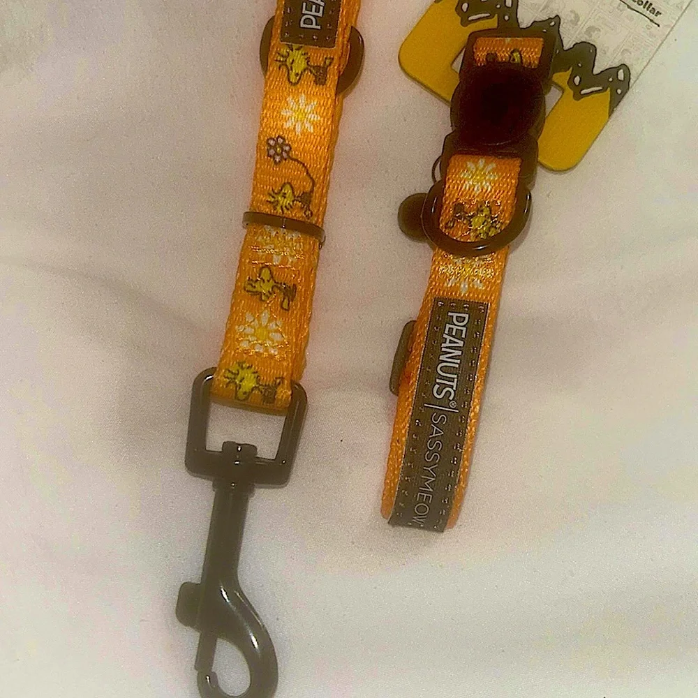Sassy Meow Peanuts Woodstock Cat Collar (M) and Matching Leash 6ft